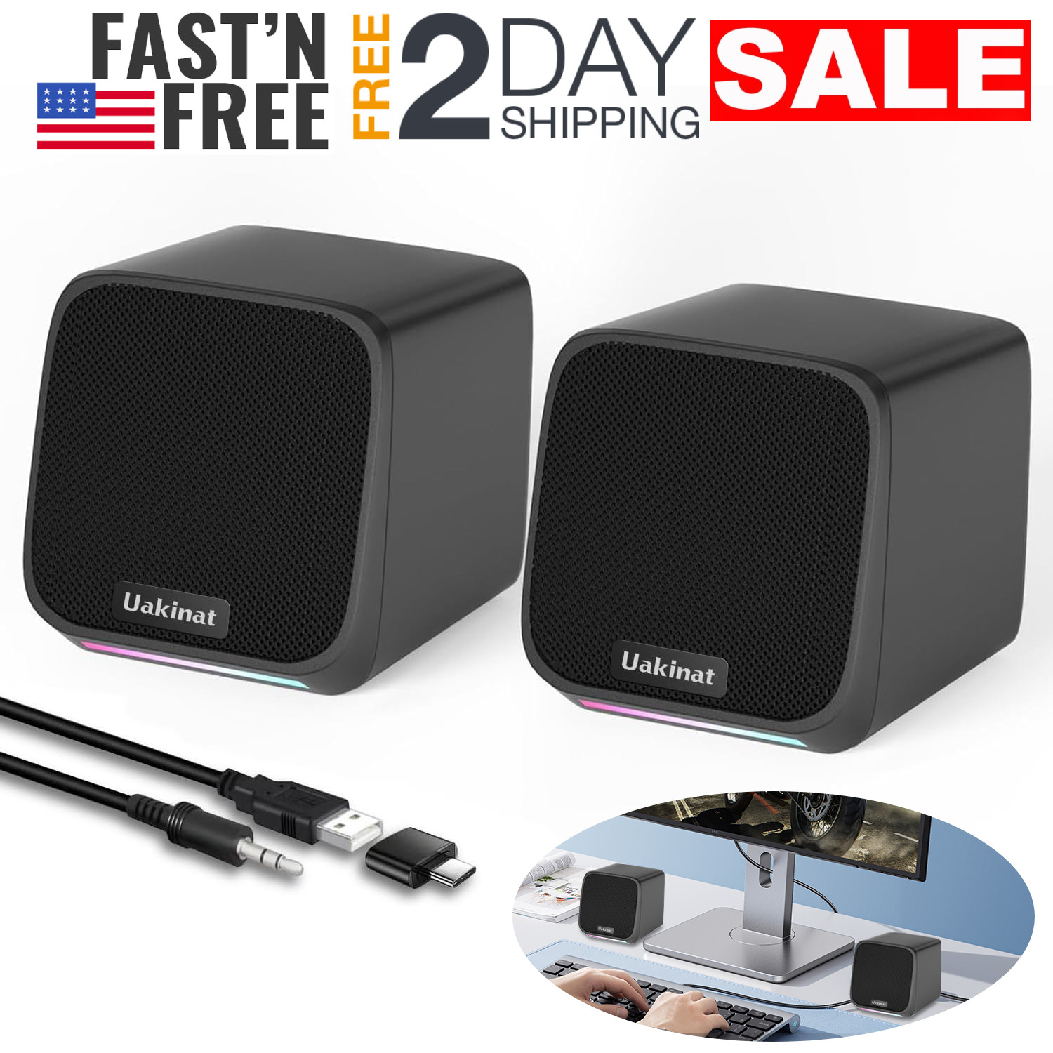 2 Altavoces USB 3.5mm Equipo De Sonido Bocinas Parlantes Para PC Casa En Oferta