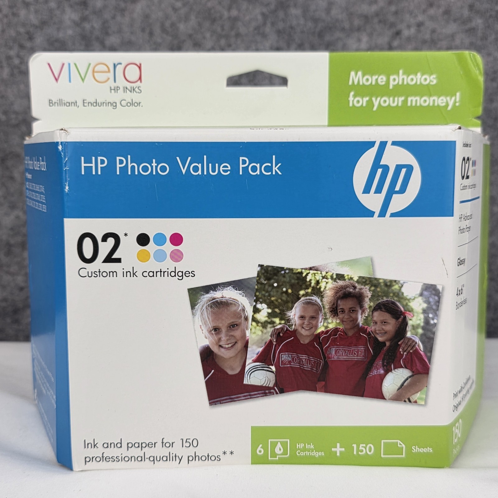 HP 02 Vivera Value Pack 6 Ink Cartridges/150 4x6 Adv Photo Paper EXP Jan 2010