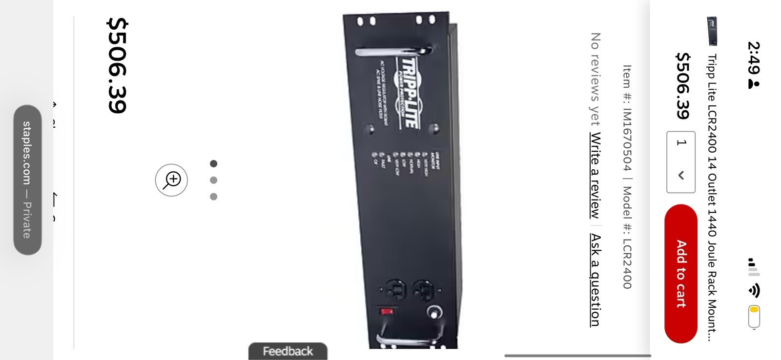 Tripp Lite LCR2400 14-Outlet Rackmount Line Conditioner 1440J 120V 20A