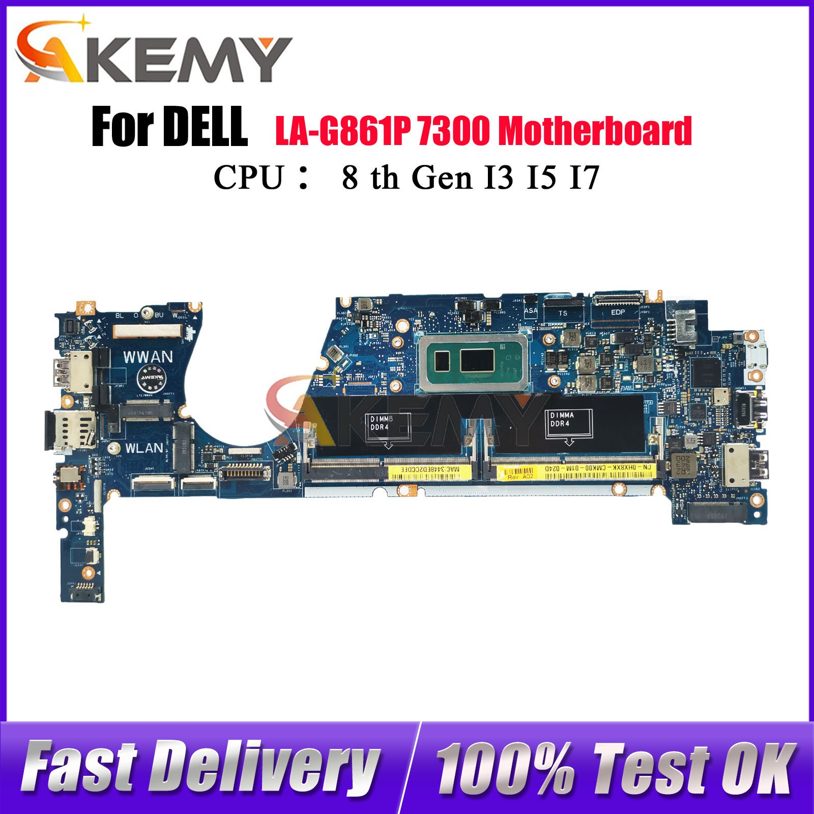 LA-G861P EDC30 Mainboard For Dell Latitude 7370 with i5 i7 8th Gen CPU 09XFPT