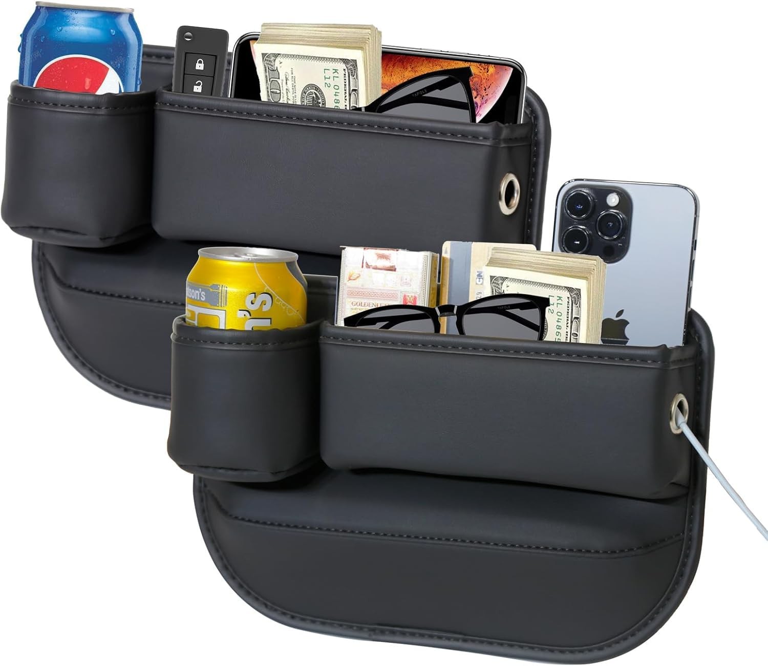 Organizador De Cuero Para Espacio De Asiento De Auto Pack De 2 Unidades