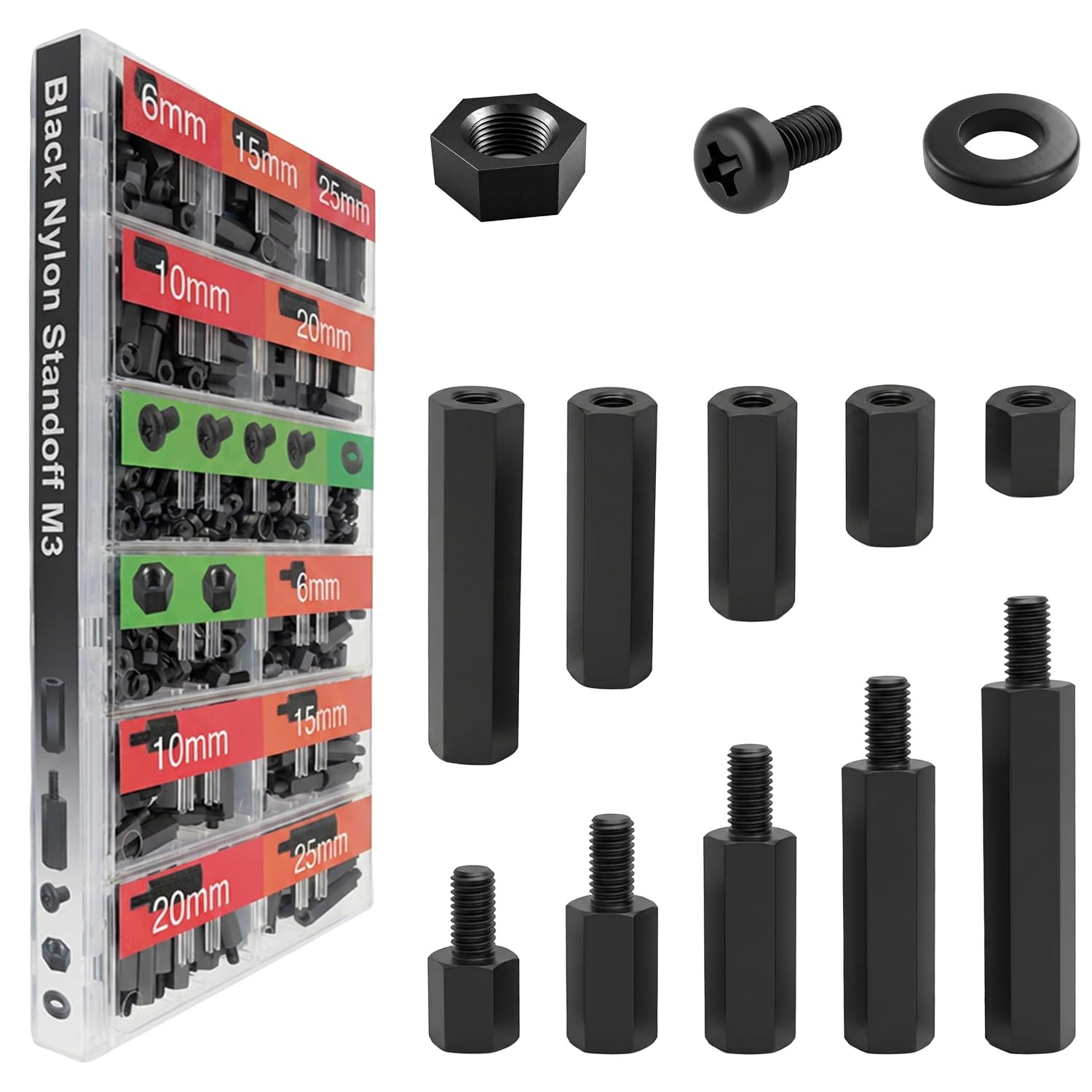 M3 Black Nylon Standoff Screws Spacers Nuts for Motherboard & PCB Mounting Hardw