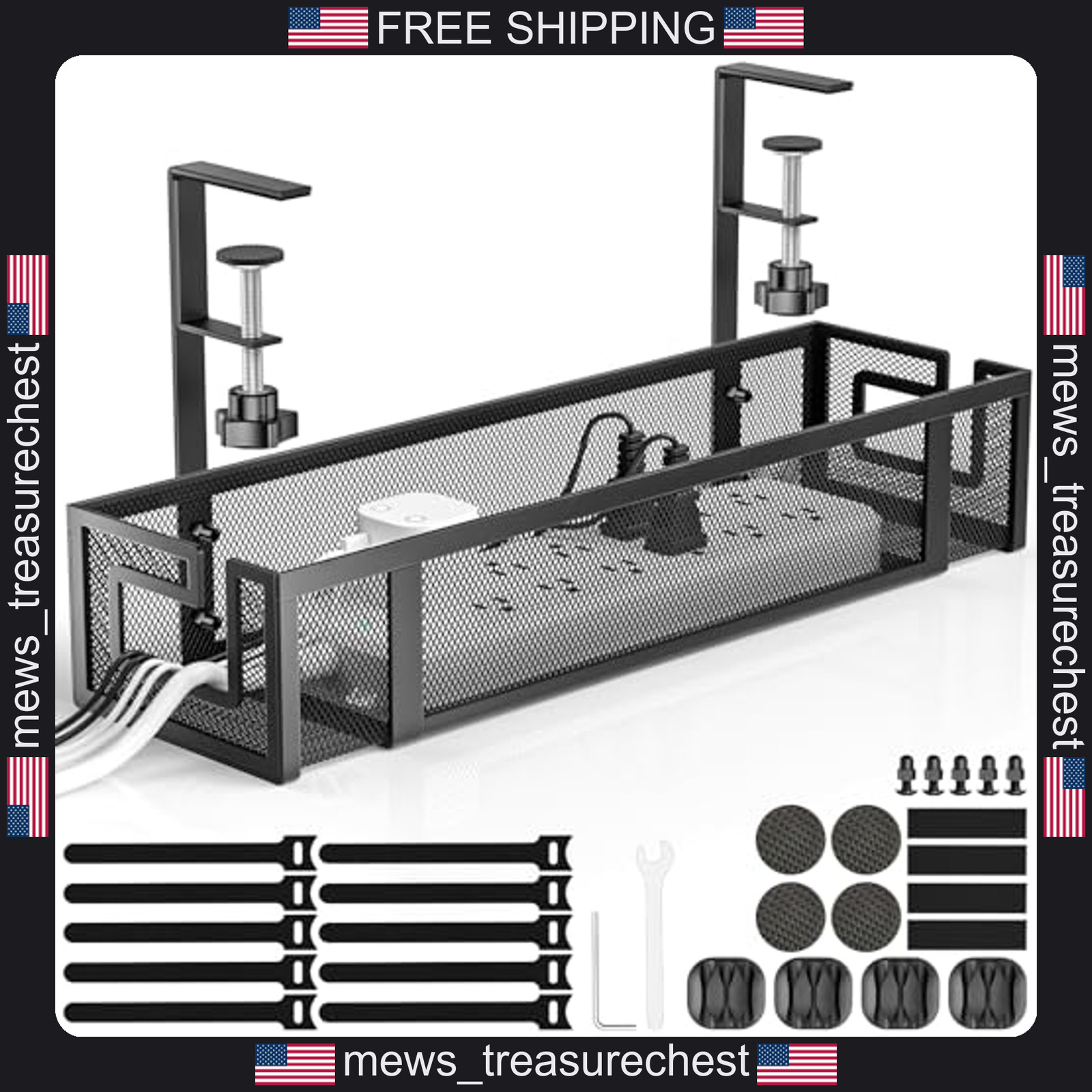 Under Desk Cable Management Tray 15.75 inch Carbon Steel No Drill Organizer