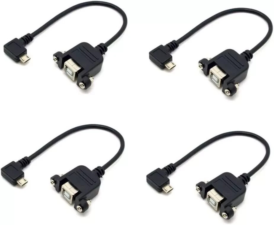 4PCs 90 Degree Left Angled Micro USB 5pin Male to USB B Female Panel Mount Cable