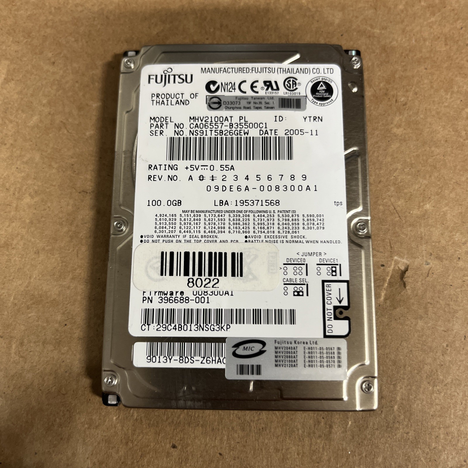 Fujitsu MHW2100BH 100GB Laptop Hard Drive - Tested - 