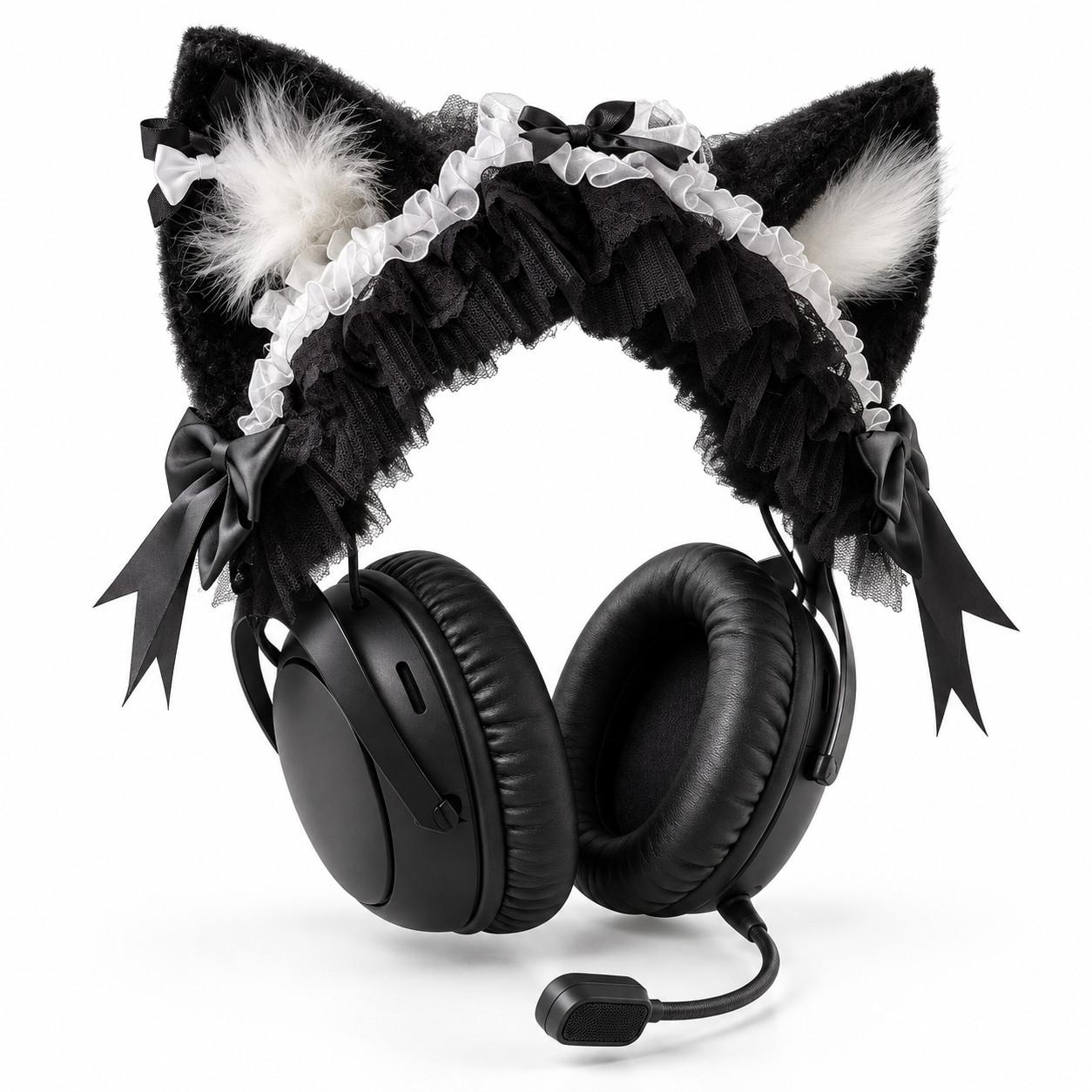 Cat Ear Headphone Headband Cover White Kitty Faux Fur Lace DIY Headset Accessory