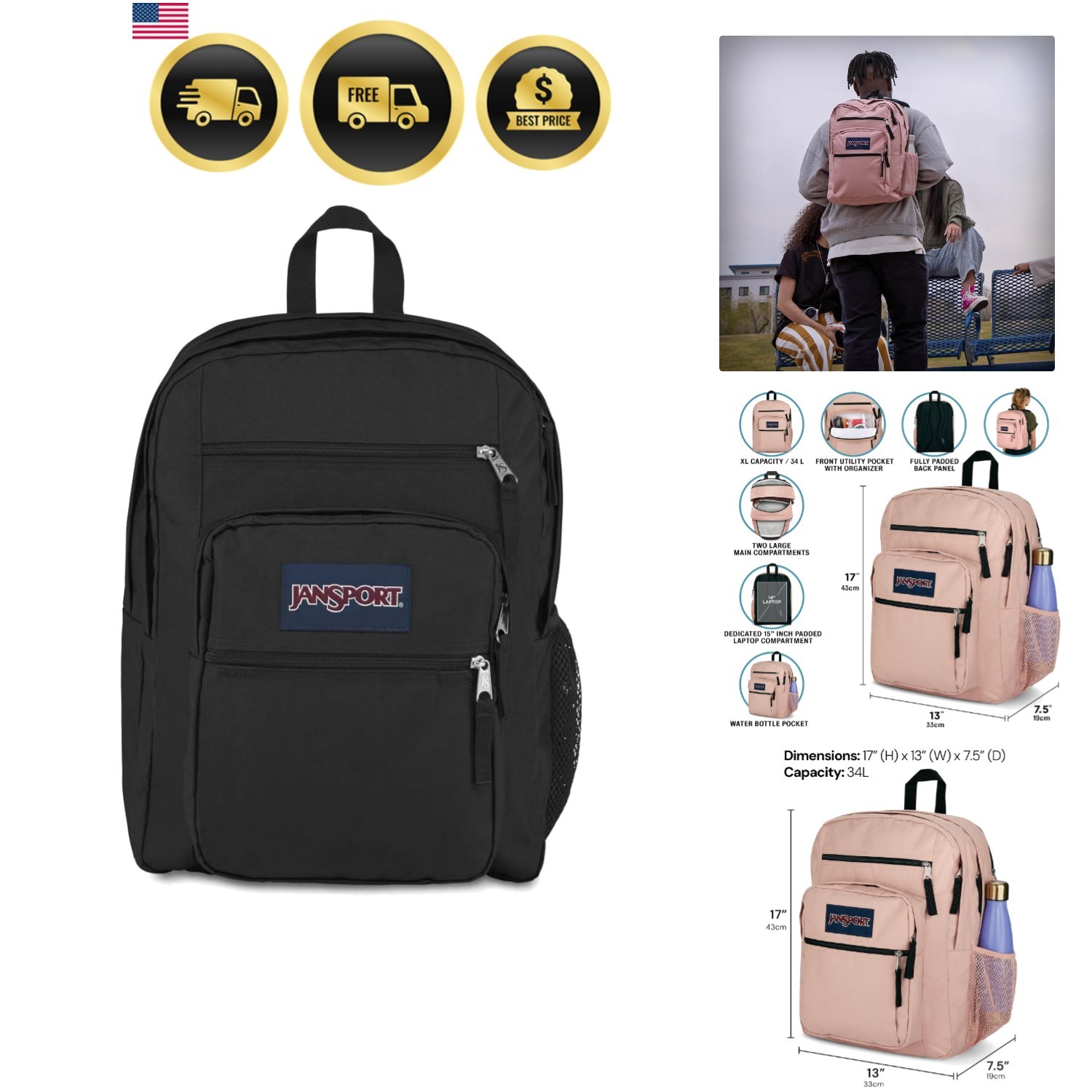 Laptop Backpack - Computer Bag with 2 Compartments, Ergonomic Shoulder Straps...