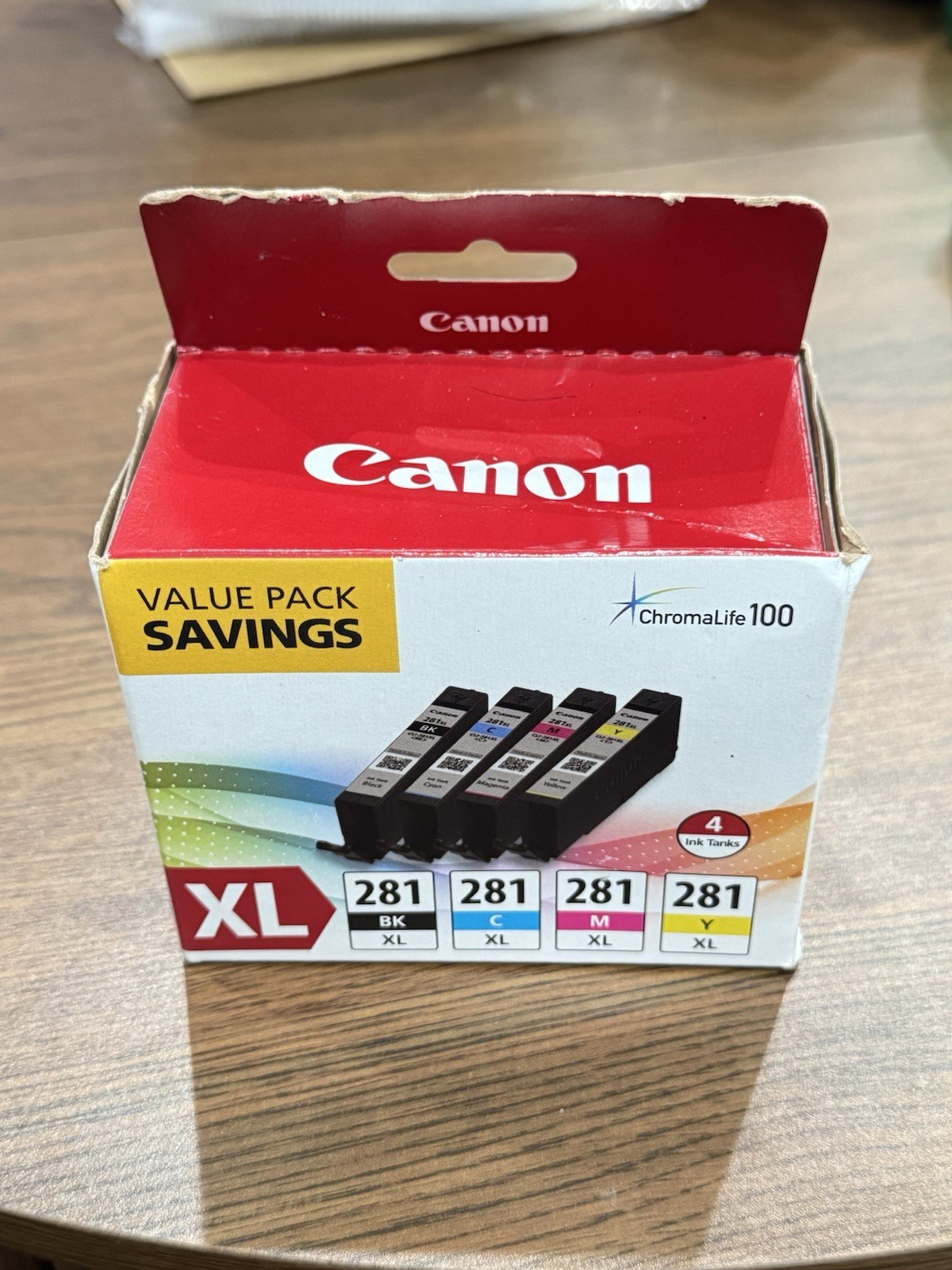 Canon CLI-281 XL Black, Cyan, Magenta ,Yellow 4 Ink Pack New Sealed Package Wear