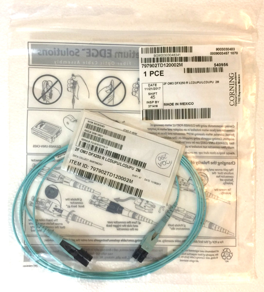 NEW CORNING 2M 6ft LC-LC MM 10Gb OM3 Aqua Fiber Cable for 10G SFP Fast Shipping