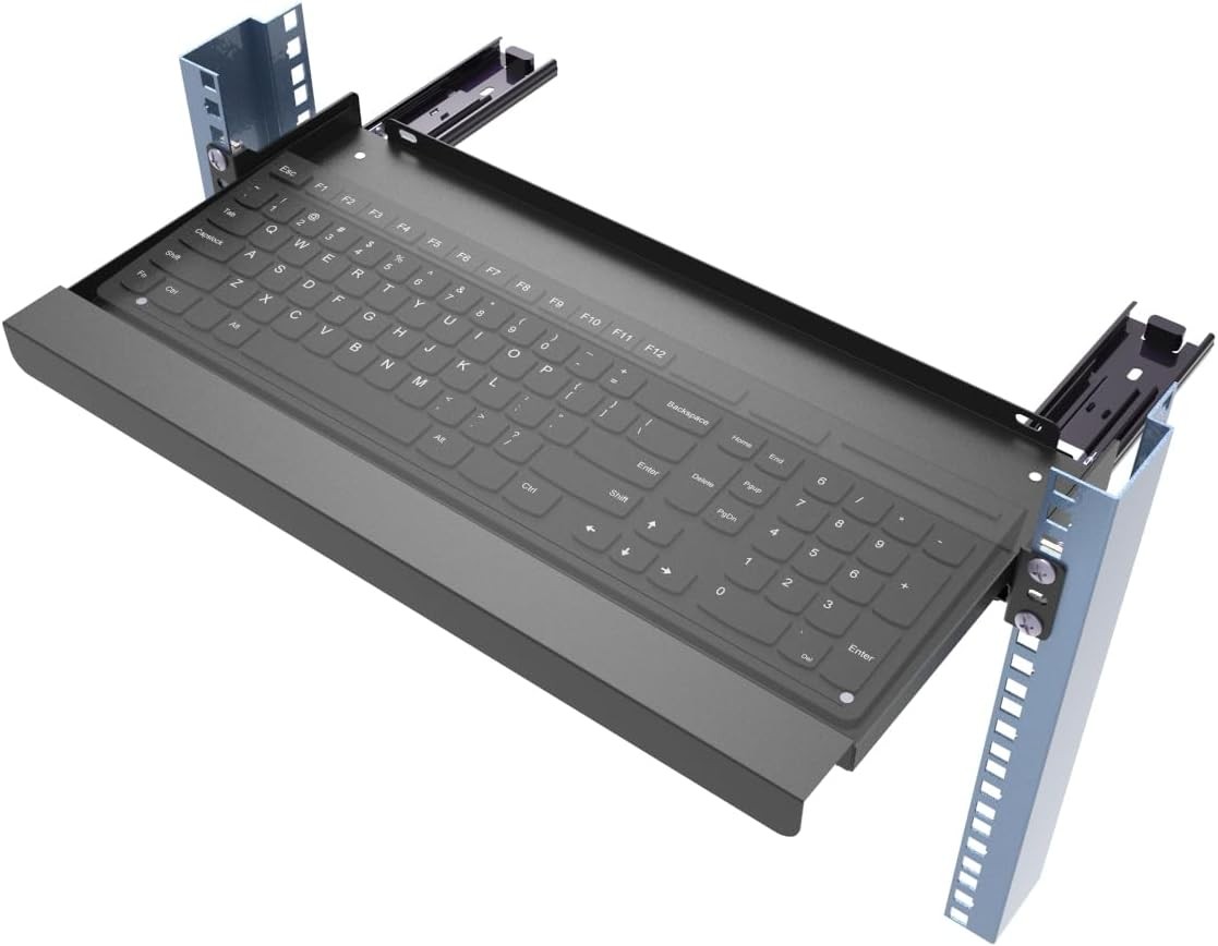 JINGCHENGMEI 1U Keyboard Tray 8" Deep -Universal 19" Rack Mount 8inch, Black 
