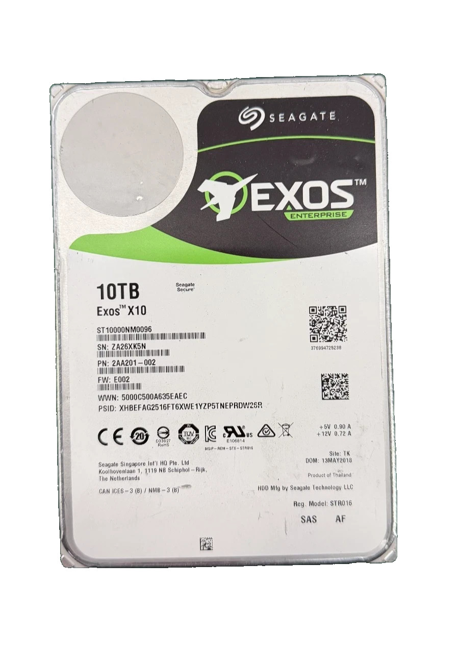 Seagate Exos ST10000NM0096 10TB 7200RPM 12Gb/s 256MB 3.5" SAS HDD