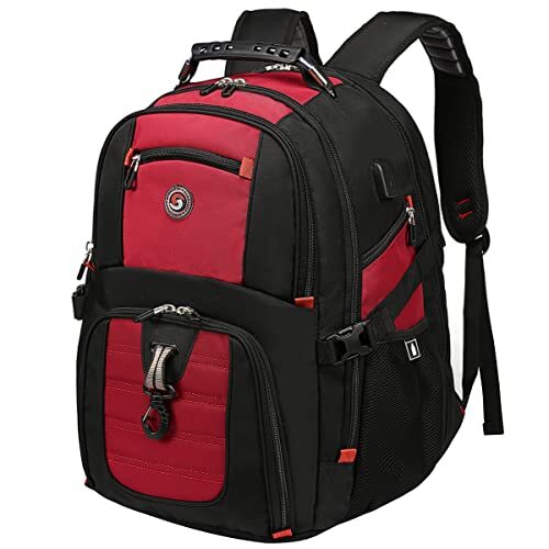 SHRRADOO Extra Large 52L Travel Laptop Backpack with USB Red Travel Backpacks