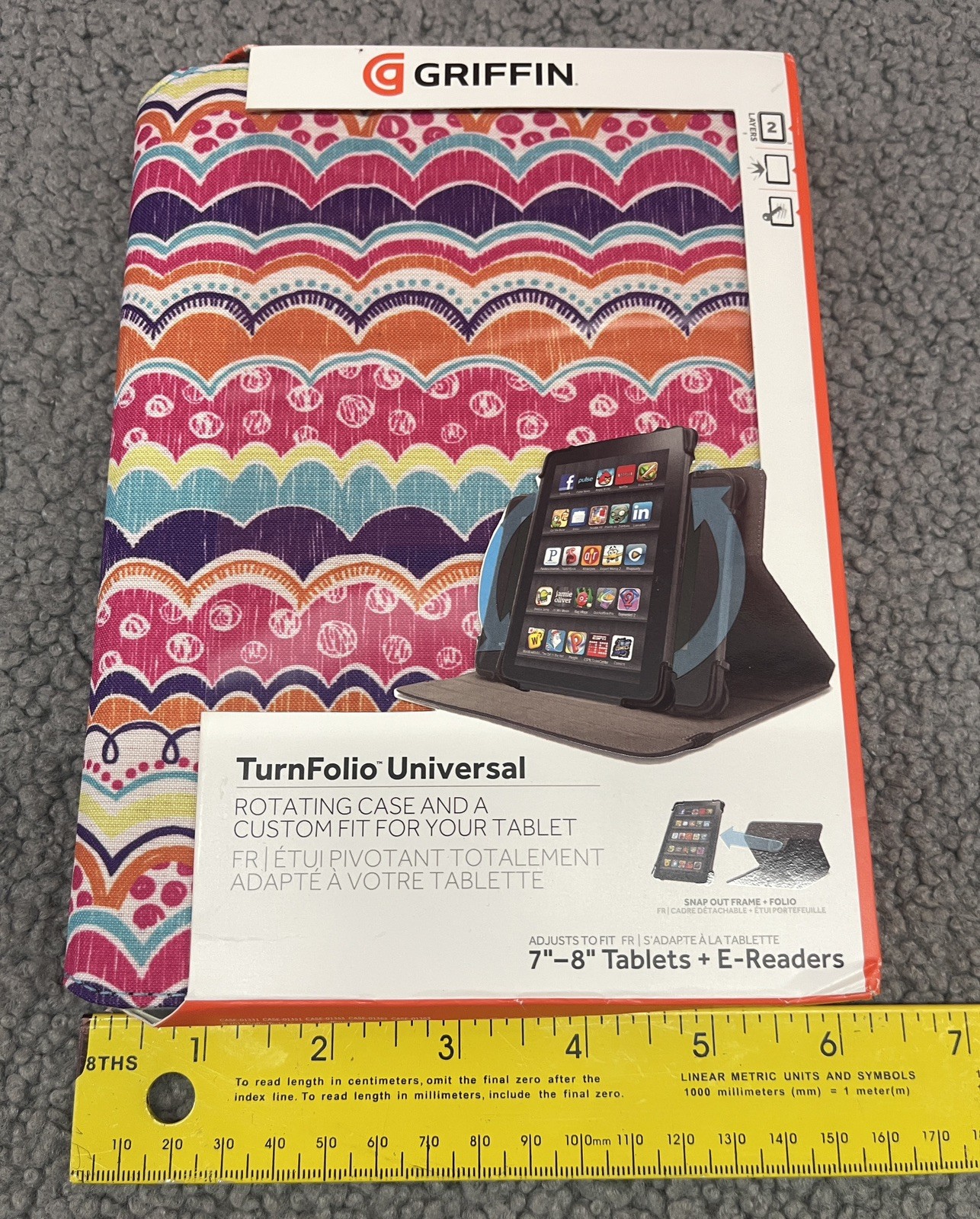 Griffin TurnFolio Tablet Case Hot Pink Multi Doodles 360 Rotating Stand NEW