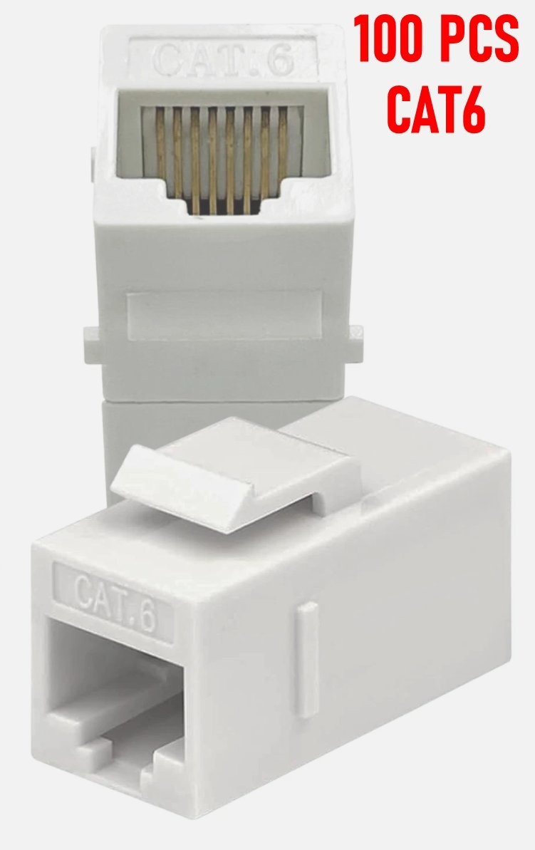 100 Pcs Cat6 Keystone RJ45 Network LAN Ethernet Jack Inline Coupler Insert White