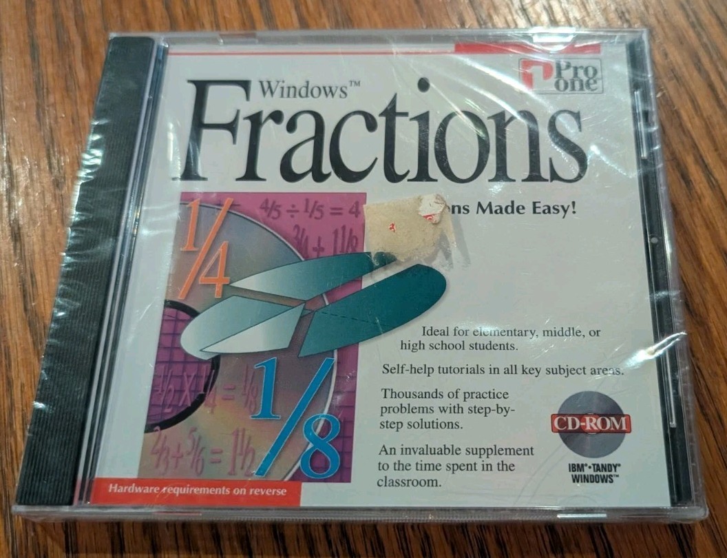 Windows Fractions Made Easy Pro One Vintage Educational PC CD-ROM NEW SEALED