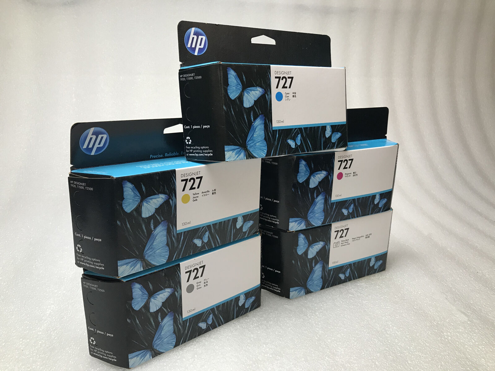 Set of HP 727 Ink Cartridges(C,M,Y,G,PB) For DesignJet T920/T1500/T2500 EXP 2017