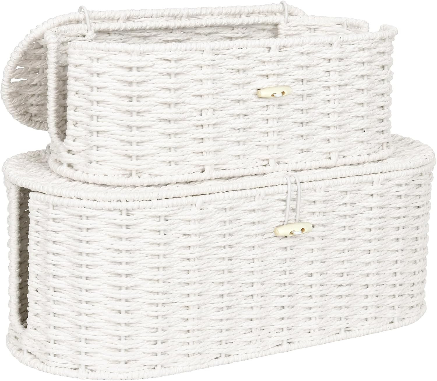 Set of 2 Cable Management Box, Handwoven Cord Hider Box with 3 Open Slots | Cabl