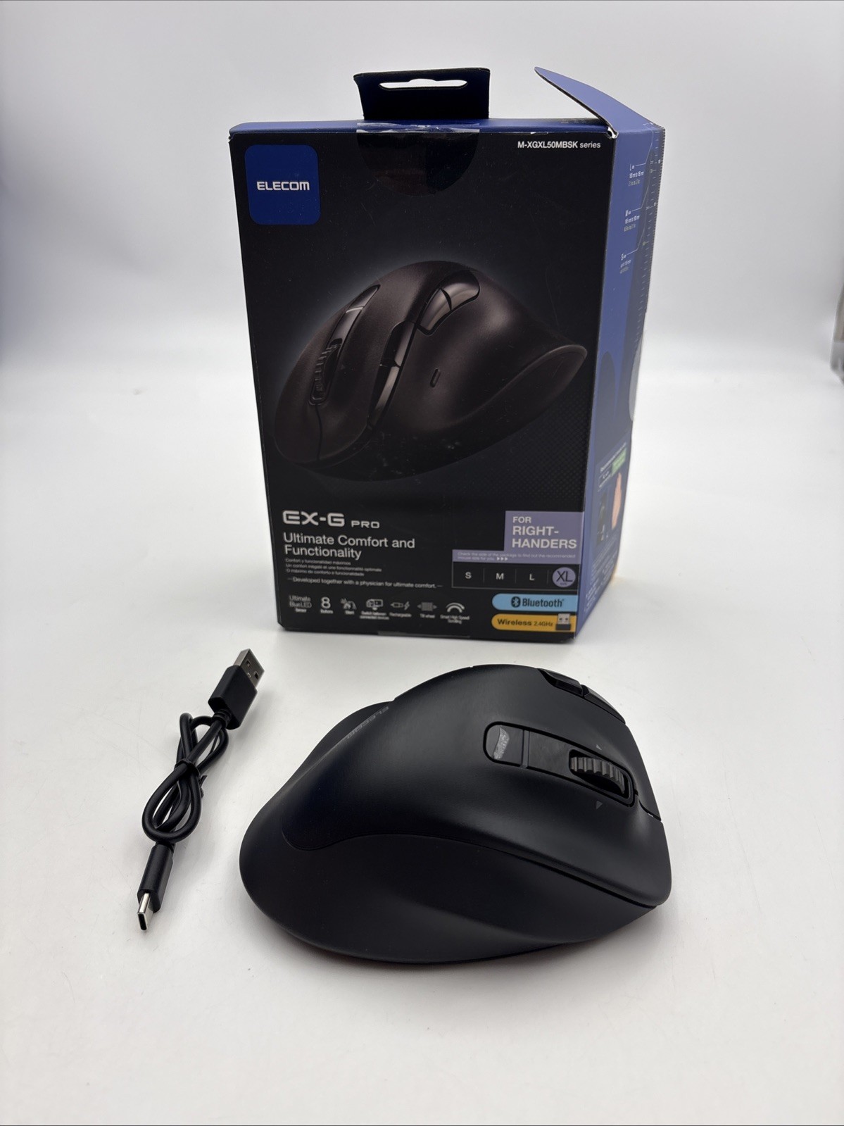 ELECOM EX-G PRO M-XGL50MBSKBK Ergonomic Bluetooth Wireless Mouse 8 Button XL