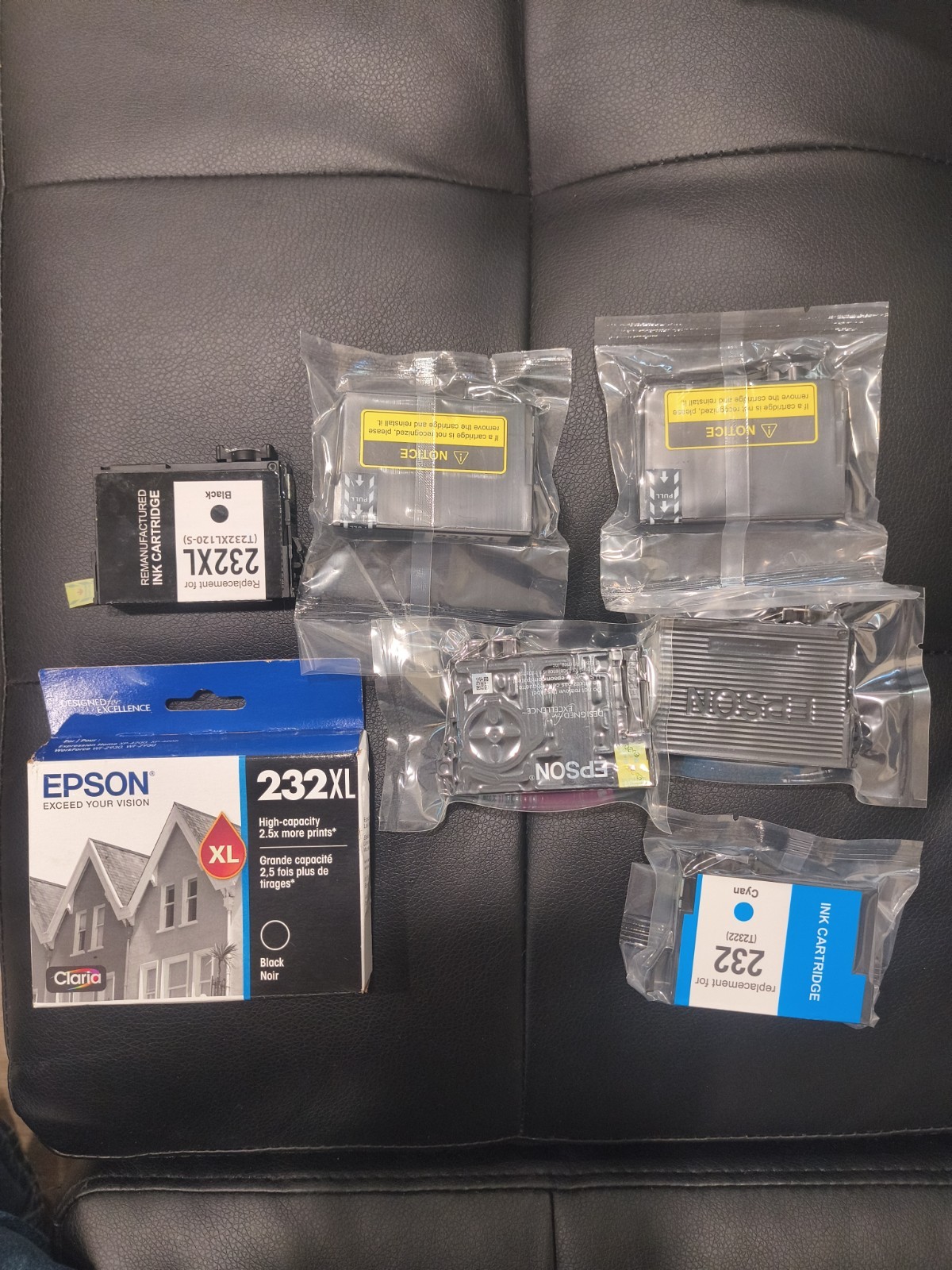 Lot of 7 Ink Cartridges for Epson 232 232XL - 1 New OEM Black/box + 5 sealed 1op