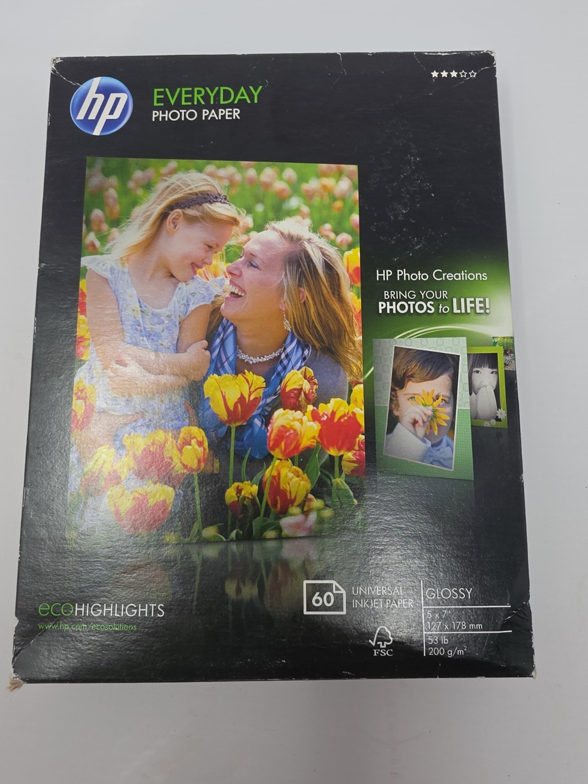 HP Genuine Everyday Photo Paper 100 Sheets Glossy 5x7 53lb