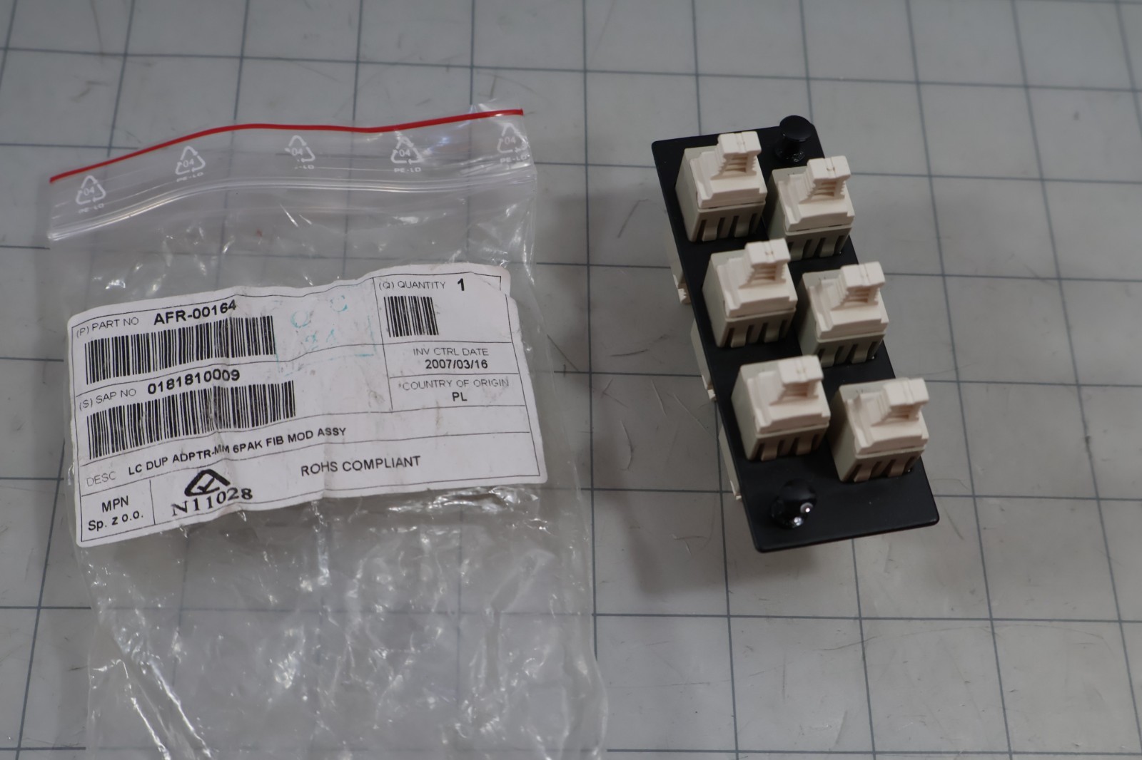 Molex AFR-00164 6 Duplex LC Multimode Fiber Optic Adapter Plate NEW