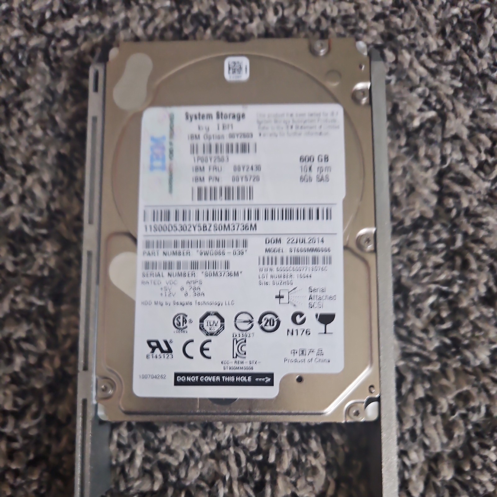 IBM FRU 00Y2430 600GB 10K RPM SAS SFF-2 2.5-inch Hard Drive Disk (IBM i)