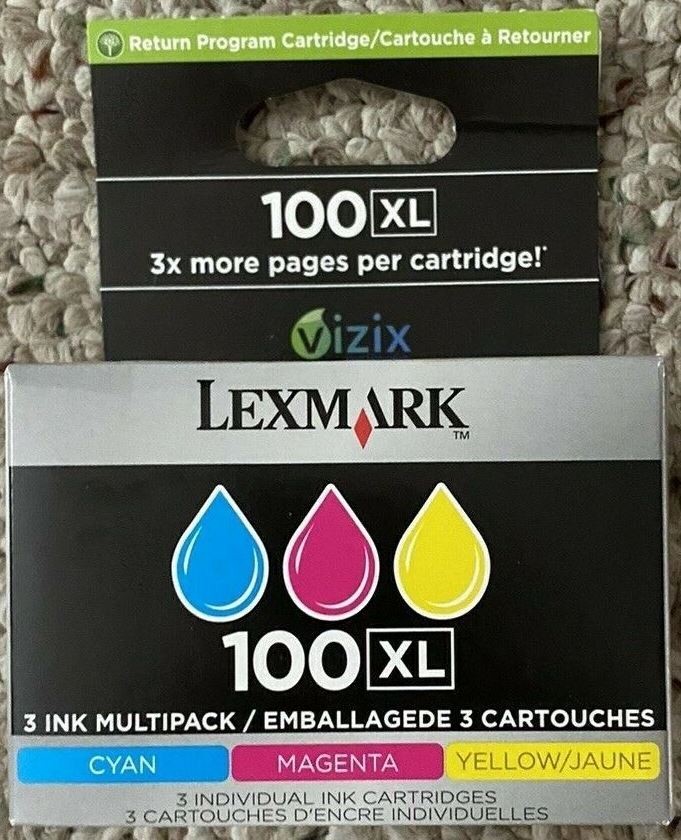 3 Genuine Sealed Lexmark 100XL Yellow Cyan Magenta Inkjet Cartridges New In Box