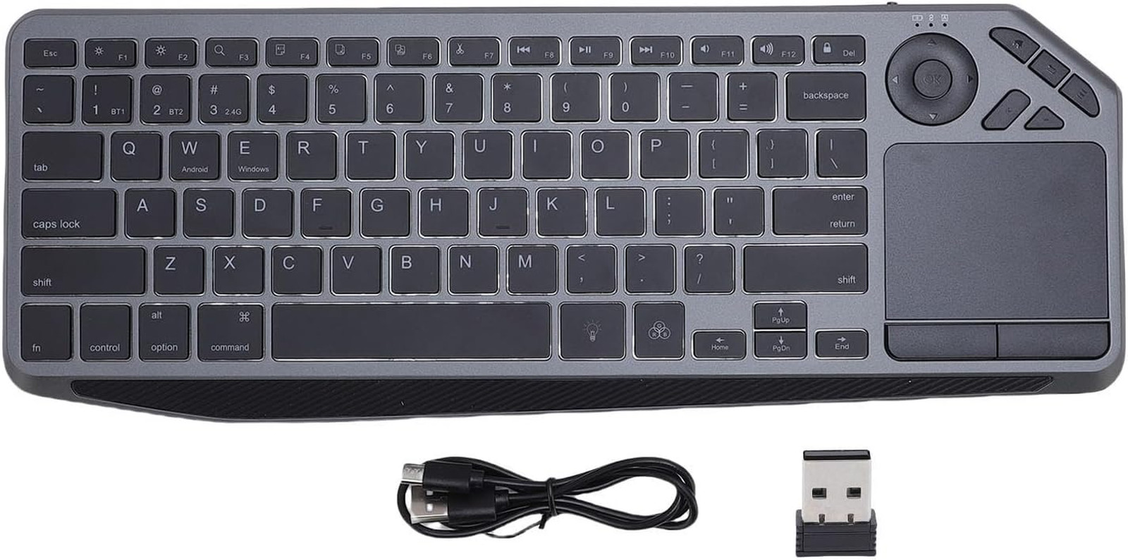 Wireless RGB Touch Keyboard, 78 Keys Ultra Slim QWERTY Touchpad BT/USB/2.4G with