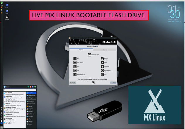 MX Linux 23.4 XFCE 64 BIT AND 32 BIT LIVE INSTALL BOOTABLE USB Drive
