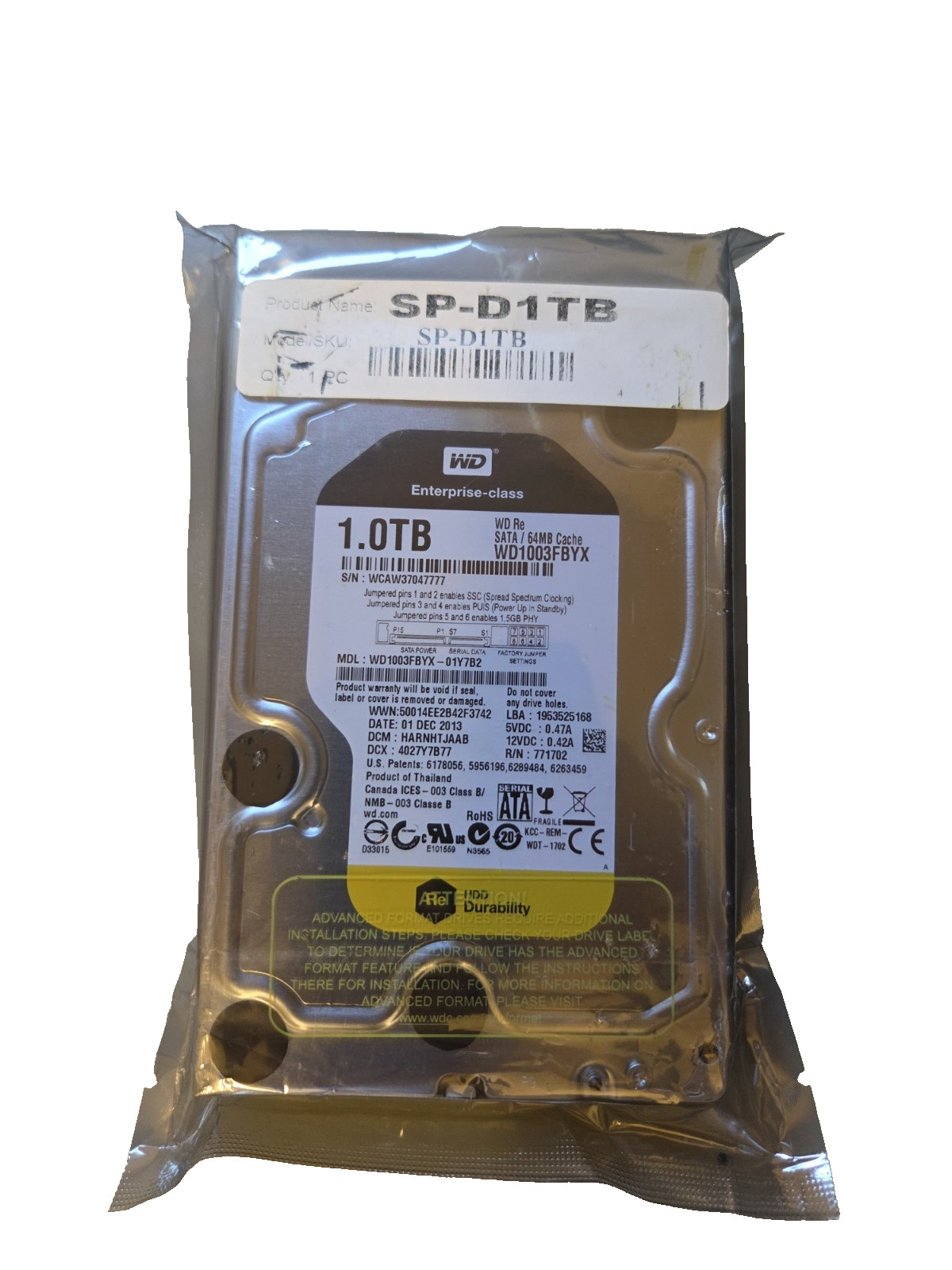 NEW Western Digital RE WD1003FBYX 1TB 7200RPM 64MB 3.5" SATA Enterprise HDD