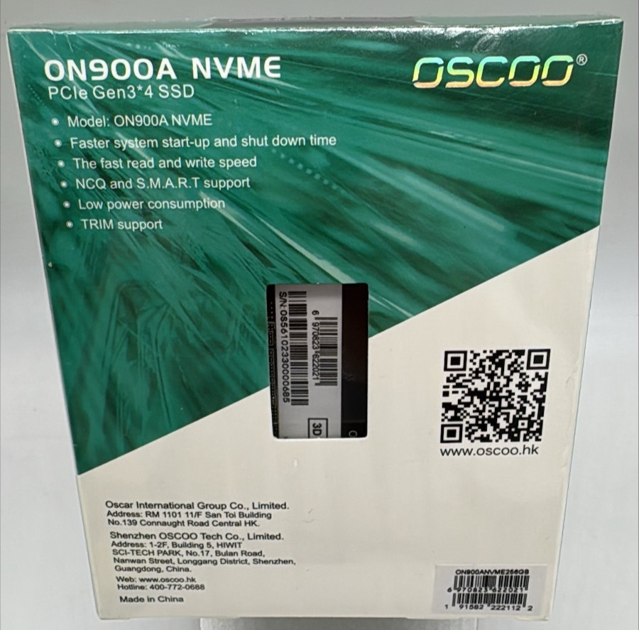 OSCOO ON900A 256GB NVMe PCIe Gen3x4 SSD | High-Speed Internal Solid State Drive