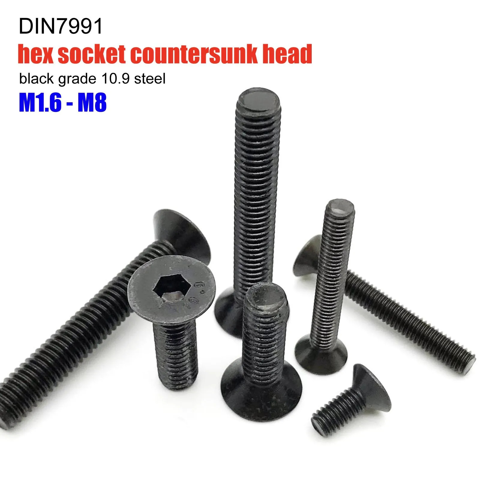 DIN7991 Flat Head Allen Screws M1.6-M8 Grade 10.9 Black Steel Countersunk