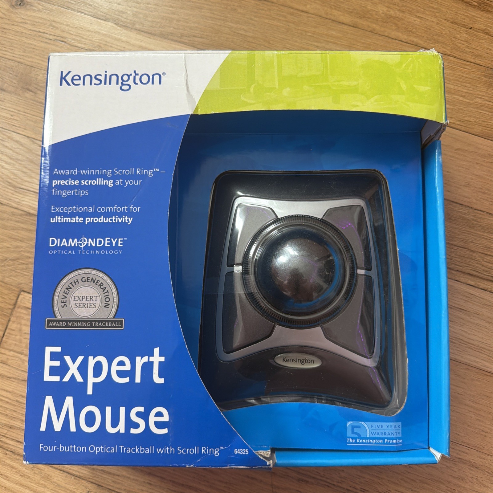 "NEW" Kensington Expert Mouse Wired 4 Button Optical Trackball Scroll Ring 64345