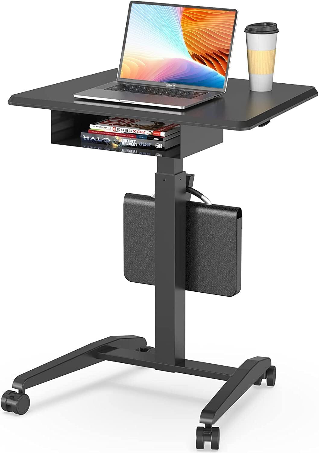JOY worker Height Adjustable Rolling Laptop Desk with Shelf,Mobile Black 