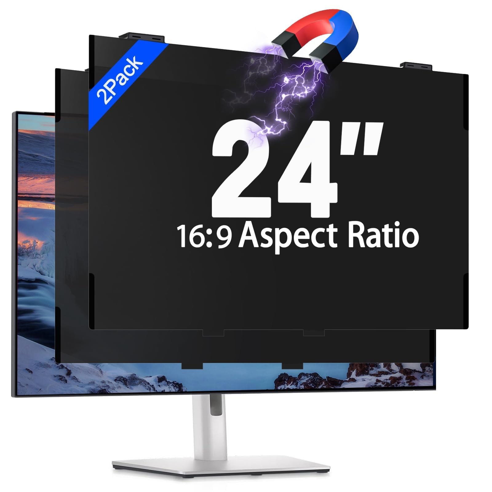 2 Pack Magnetic 24 Inch Computer Privacy Screen Filter for Monitor 16:9 Aspec...