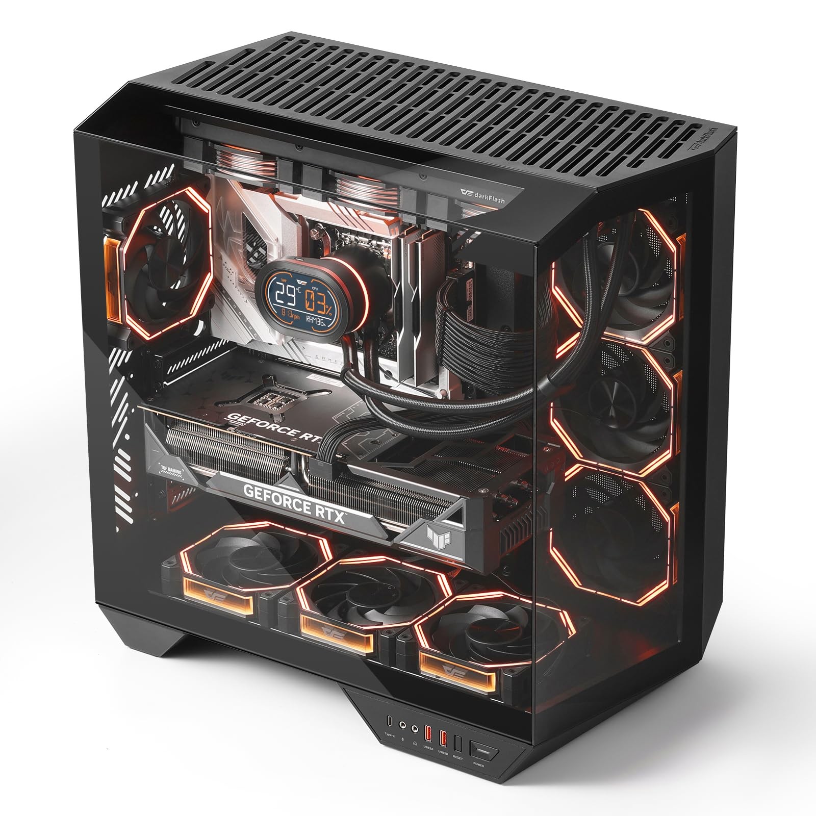 Full-Tower ATX Gaming PC Case, Vertical GPU Mounting, Back Plug-in Motherboard,