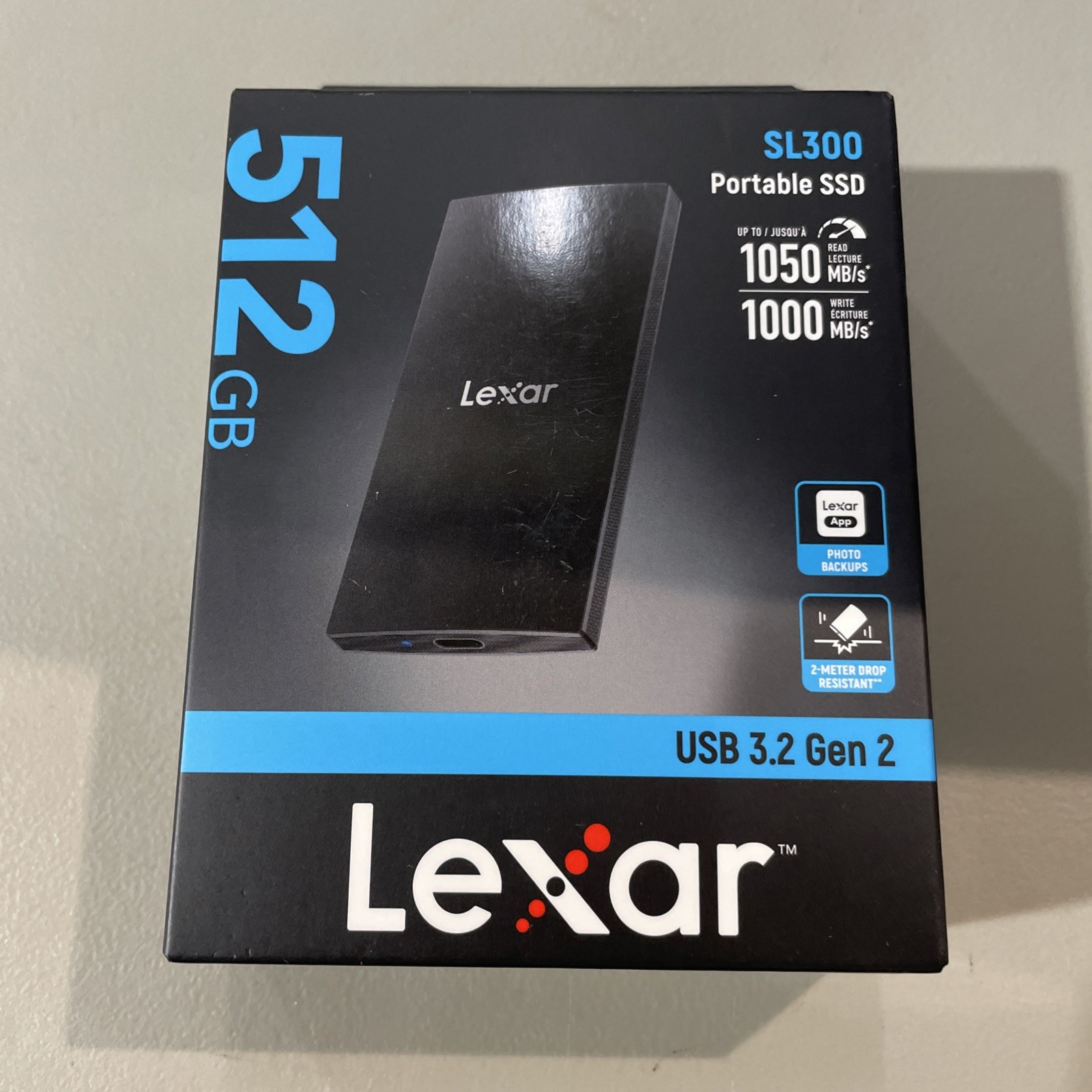 Lexar - 512GB SL300 Portable SSD, Up to 1050MB/s Read, Drop-resistant, Storag...