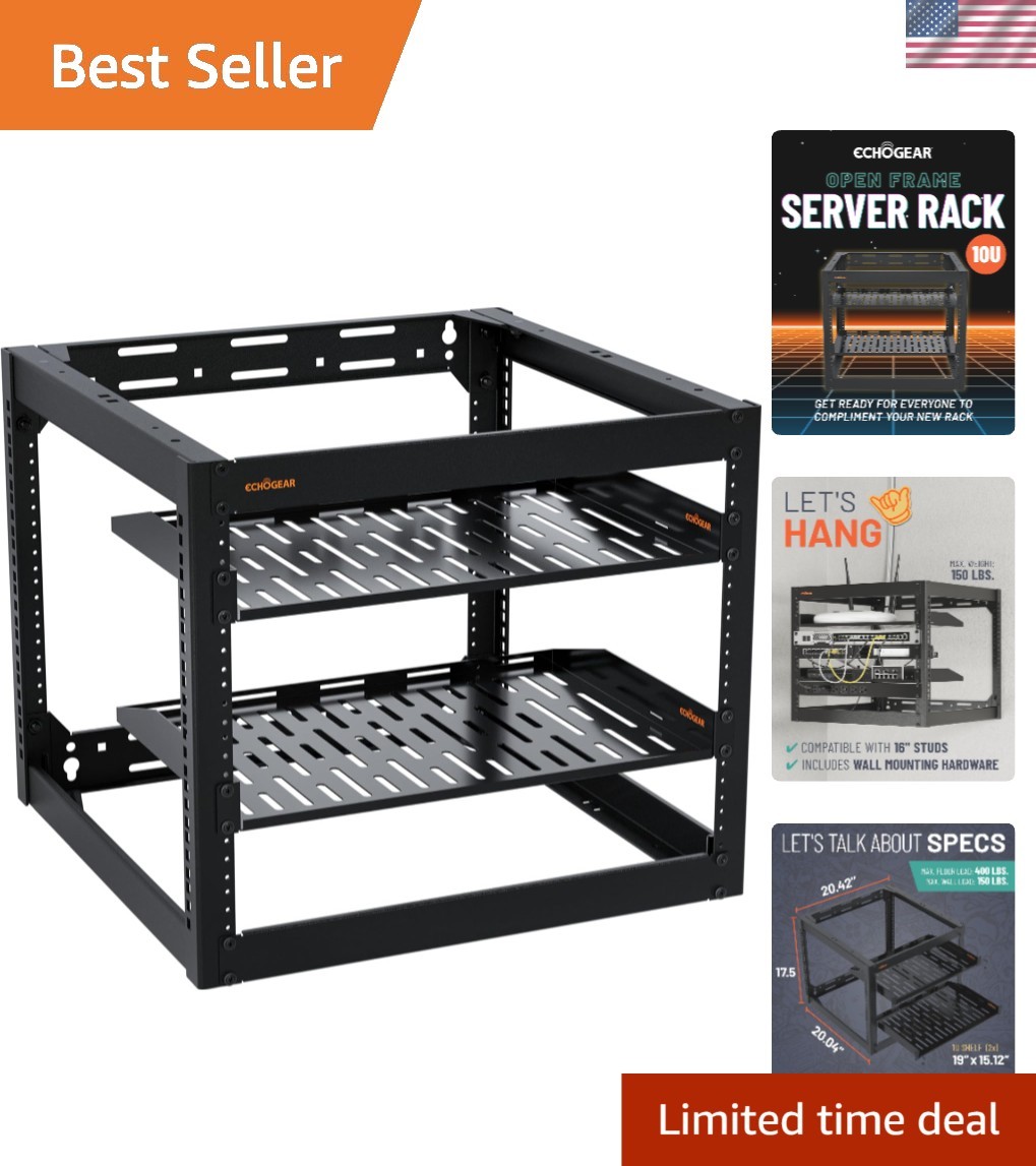 Durable 10U Alloy Steel Rack for AV Equipment - Includes All Mounting Hardware