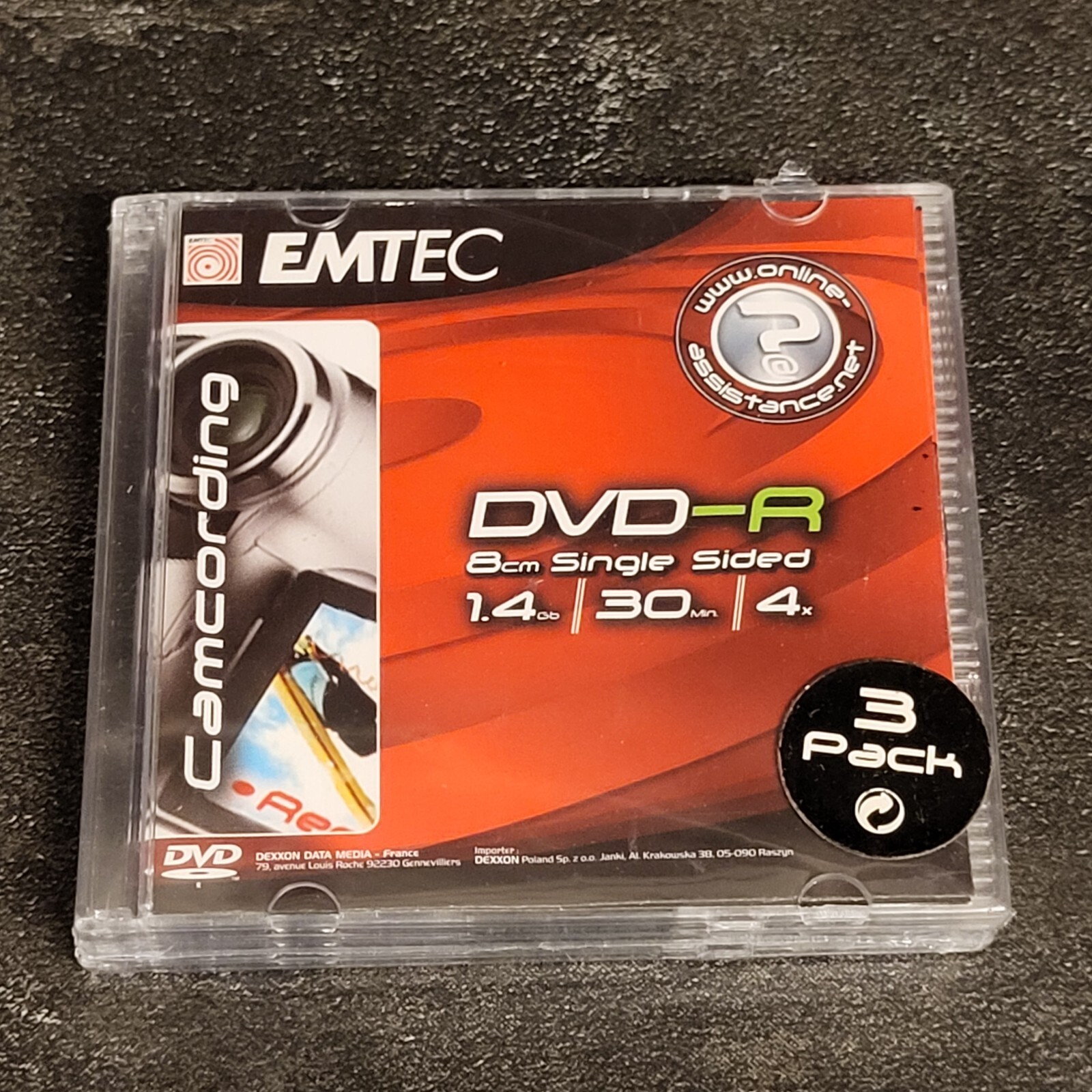 EMTEC DVD-R 8cm Single Sided 1.4GB 30 Minute 4X Camcording New Sealed 3-pack