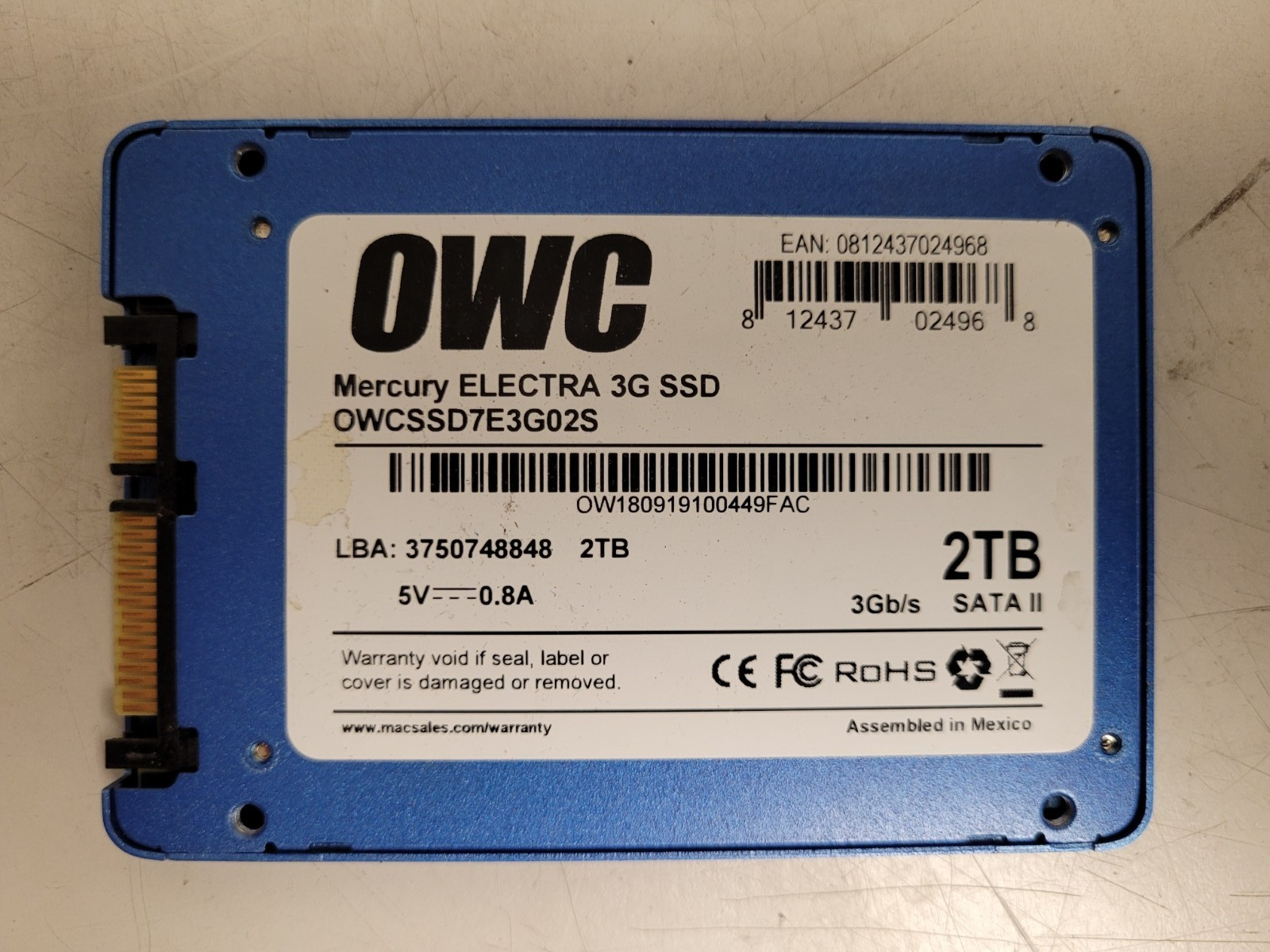 OWC Mercury ELECTRA 3G SSD 2tb laptop ssd used tested OW18091910044FAC