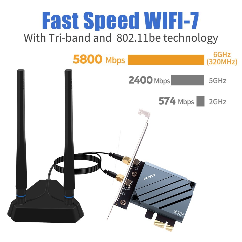 Wi-Fi 7 Card FV-BE8800Pro QCNCM865 6GHz Tri-Band PCIe Interface for Desktop
