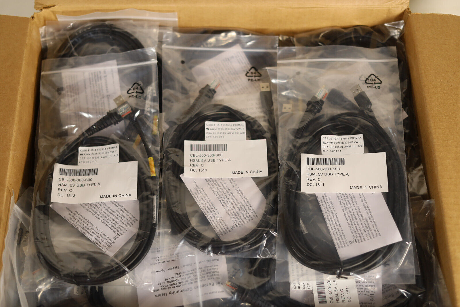 Lot of 120 - Honeywell USB Scanner Cable Cord CBL-500-300-S00 Straight Type A 5V