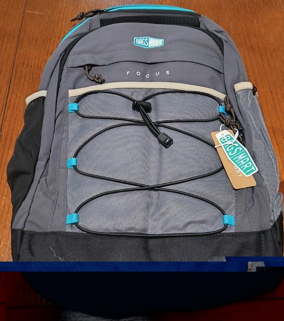 BAGSMART Focus 15.6 Laptop Backpack 26L Gray Teal Bungee School Travel Bag NWT