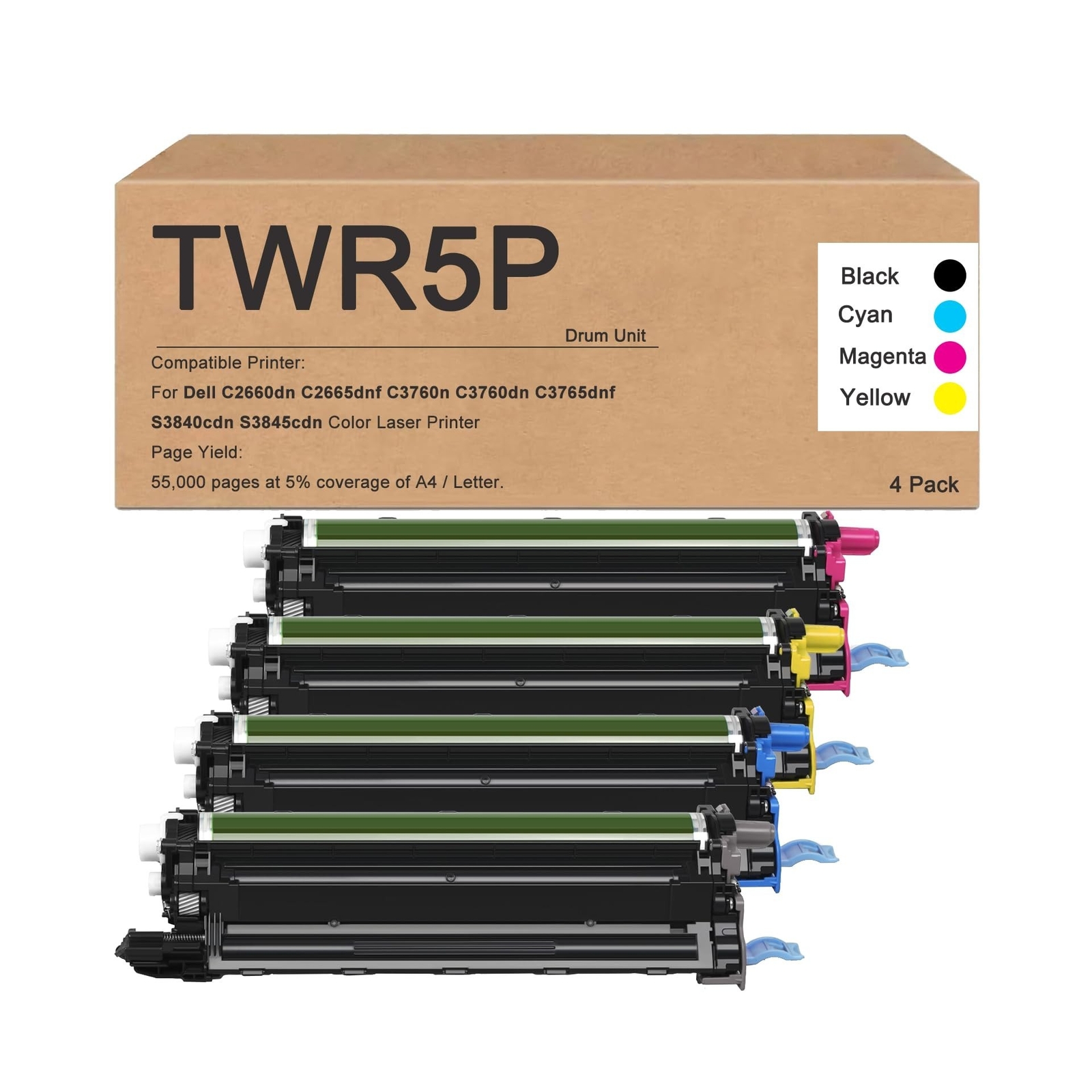 TWR5P S3840 S3845 C2660 Drum Unit Replacement for Dell S3840cdn/S3845cdn BCMY...