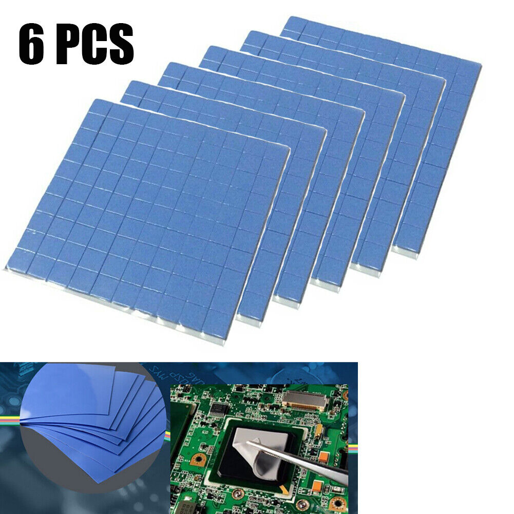 6 PCS 100x100x2mm GPU CPU Thermal Conductive Silicone Pad Heatsink Cooling Chip*