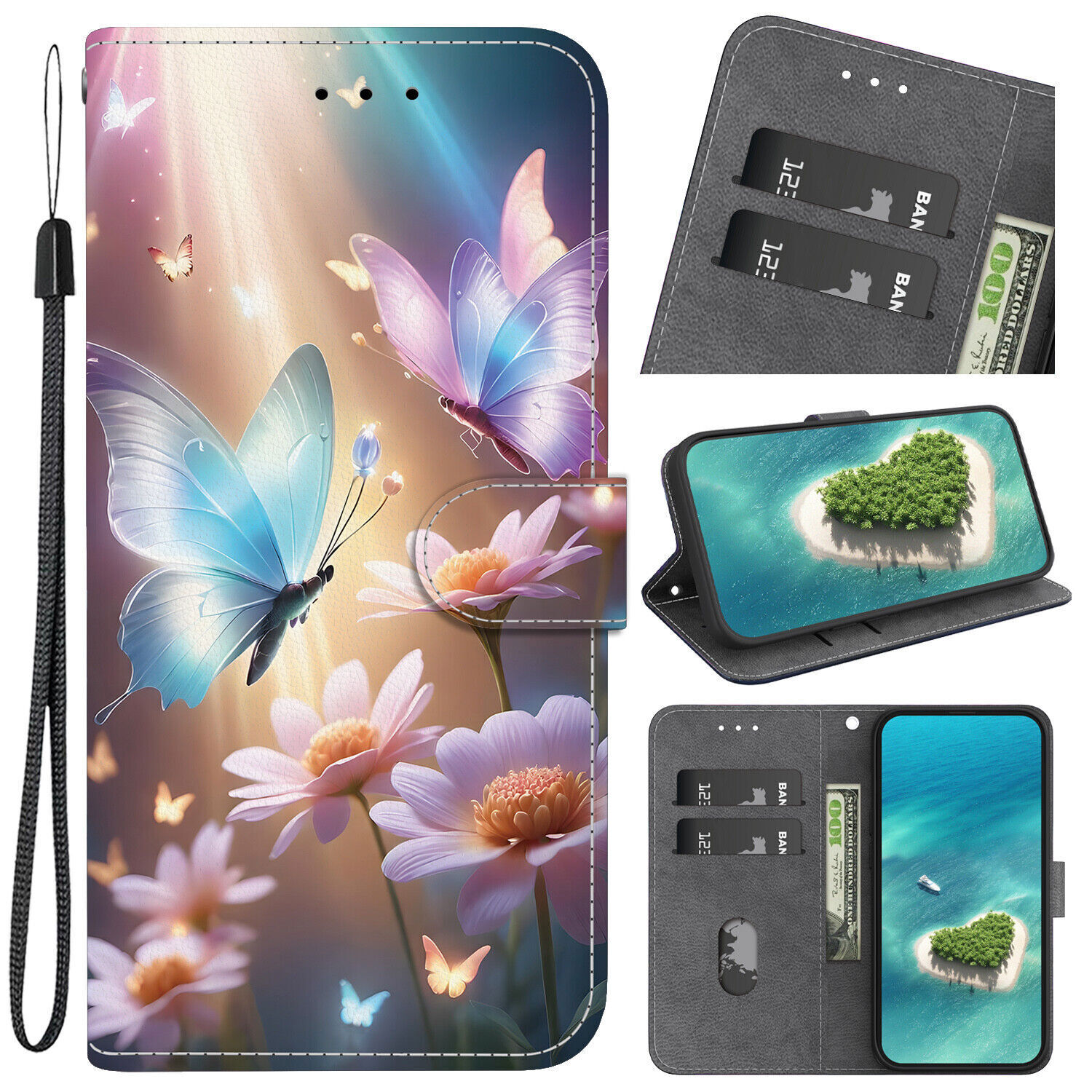 Flower Butterfly Wallet Cover Case for Sony Xperia 1 5 10 V IV VI L3 Z3 ACE 3