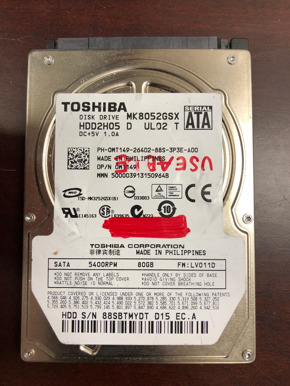 Dell WT149 Toshiba MK8052GSX 80GB 5400RPM SATA Internal HDD