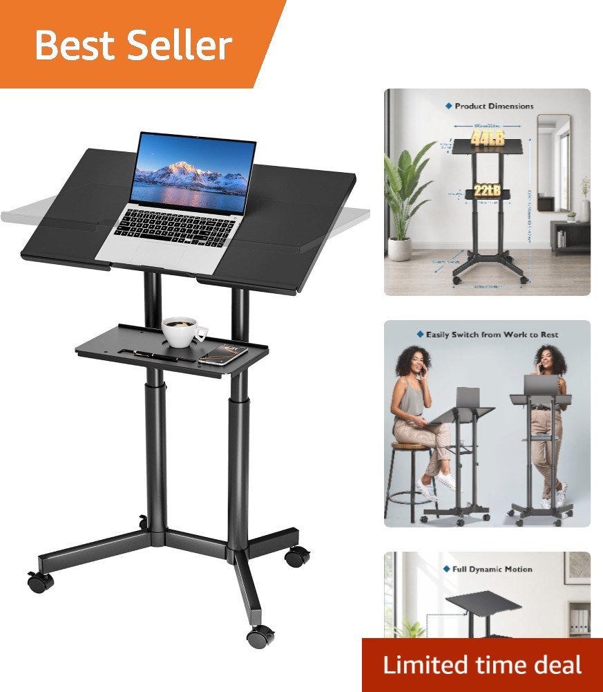 Elegant Mobile Standing Laptop Desk - Height Adjustable with 4 Rolling Casters