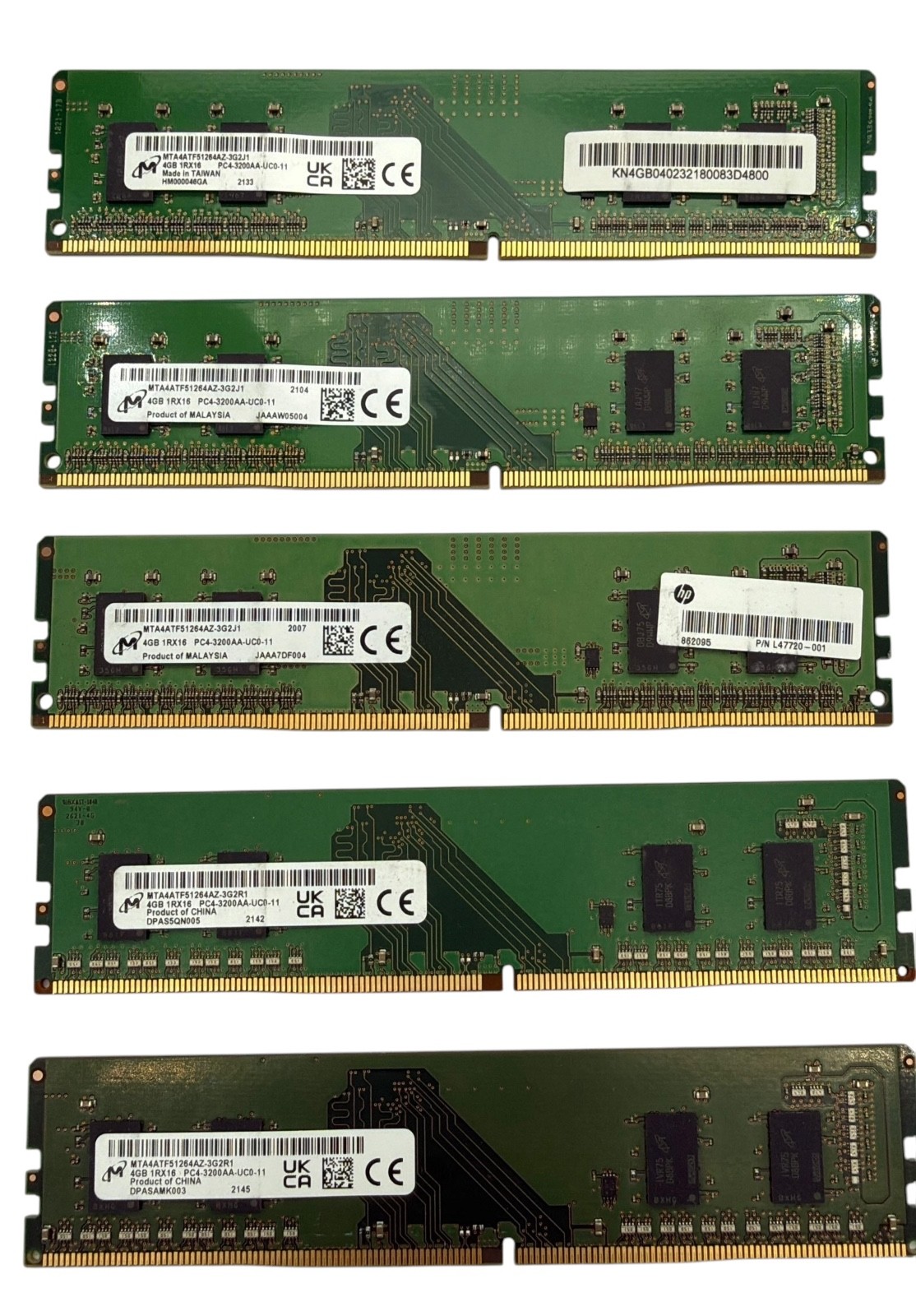 Lot of 5 Micron 20GB 5x4GB PC4-25600 DDR4-3200AA  DIMM Desktop Memory RAM