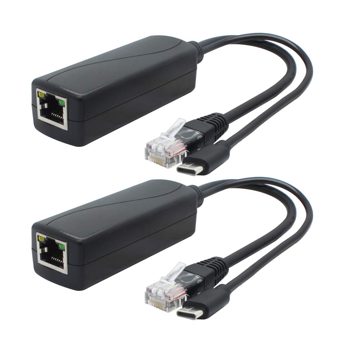 2-Pack 5V Gigabit PoE Splitter, USB , 48V to 5V 2.4A Adaper, IEEE 802.3af Com...